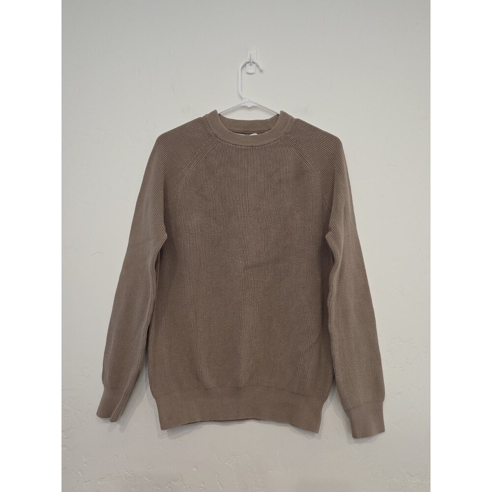 ZARA Men's Ribbed Knit Crewneck Sweater Beige 100% Cotton Size Medium
